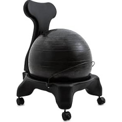 Champion Sports FitPro Exercise Ball Chair with Wheels and Back Support for Home or Office with Hand Pump - Black