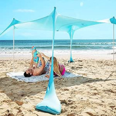 SUN NINJA Beach Tent, SPF 50+ Sun Sail, Includes Sand Shovel, Pegs and Stability Poles, Outdoor Sun Shelter for Camping, Trips, Fishing, Fun in the Garden and Picnics