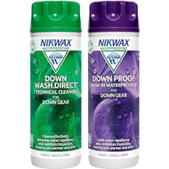 Nikwax 2 x 300 ml dūnu mazgāšana — tieši un dūnu necaurlaidīgs — tīrīšanas un hidroizolācijas dūnu apģērbu aprīkojums guļammaisi — dubultā iepakojumā