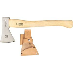 NEO TOOLS Bushcraft Hatchet kempinga cirvja garums, svars 400 g, ādas soma, oša rokturis, oglekļa tērauds C55, HRC 50-55, kalti, pulēti asmens, kempinga cirvju cirvju cirvis