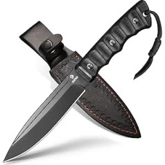 NedFoss Black Phoenix Outdoor Knife Fixed 28 cm Full Tang Survival with G10 Handle, Hunting Knife with Holster, Sharp Camping as Bushcraft, Belt Knife, Ride Knife