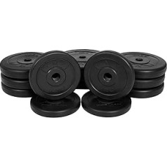 GYRONETICS® svara šķīvji - 30 kg komplekts, 2 x 5 kg, 2 x 10 kg vai 2 x 5 kg, 6 x 2,5 kg, 4 x 1,25 kg atsvari, 25 mm urbums, plastmasa - svara šķīvji, svēršanas šķīvju komplekts, hanteles komplekts