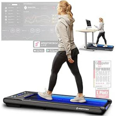 Sportstech sWalk Walking Pad skrejceļš un rakstāmgalds ar LED — 1–6 km/h ātrums ar interaktīvu LCD displeju un Bluetooth skaļruni — elastīgs zem galda skrejceļš mājām un birojam