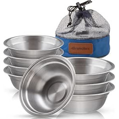 Wealers Stainless Steel Bowl Set - 6 Inch Ultra Portable Tableware Round BPA Free Bowls with Mesh Travel Bag for Outdoor Camping, Hiking, Picnic, BBQ, Beach (Pack of 8)