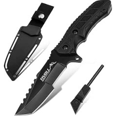 TIVOLI Outdoor Knife with Kydex Holster, Premium Survival Knife, Bushcraft Knife Made of a Steel Core, 9.5 cm Hunting Knife for Outdoor, Camping and Survival