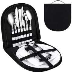 Camping Cutlery Set Portable 13-Piece Picnic Set Stainless Steel Outdoor Tableware Set with Spoon Fork Bowl for Camping Picnic 2 People