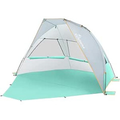 WolfWise 3 Person Portable Beach Tent UPF 50+ Sun Protection Canopy Umbrella with Expandable Base Mint Green