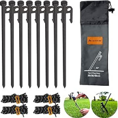 Metal Tent Stakes Heavy Duty 12 Inch 8 Pack with Camping Rope, Guy Ropes, Metal Stake for Ground Canopy, Tarpaulins, Sand Anchors for Camping, Picnics or Yards, Storage Bag