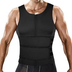 DUROFIT Men's Neoprene Sauna Vest with Slimming Belt, Sweat Vest for Intensive Training, Shaping Top and Body Shaper for Men, Skin-Friendly Materials, Polyurethane Sauna Suit, Black, S, Black-Lite