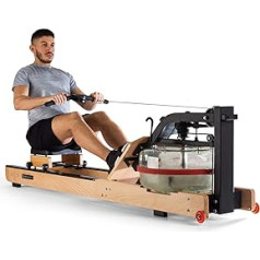 Capital Sports Stoksman 2.0 Water Rowing Machine – Rowing Bench, Joint-friendly Training, 120 cm Long Double Slide Track, Water-Resistance, Training Computer with LCD Display, Real Wood