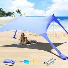 Cuupo Beach Tent Pop Up 2x2.1m UPF 50 Lycra Sun Shade Outdoor Anti-Wind Sun Protection with Stability Poles Backyard with Beach Blanket Royal Blue