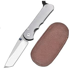 Joa Titanium Pocket Knife Premium Folding Knife Sharp S35VN Steel Knife Foldable Practical Knife Camping Outdoor Knife Survival Hiking Knife with Leather Case