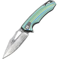 Joa Damascus Pocket Knife G10 Damascus Knife Sharp for Camping Hiking Folding Knife Practical Outdoor Knife Survival Hunting Knife Blue