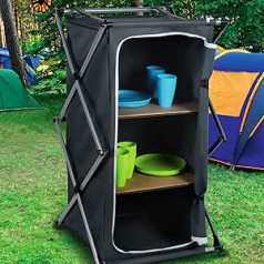 URBNLIVING Grey Portable Folding Camping Cabinet with 2 MDF Wooden Shelves Foldable with Carry Strap H95 x W49 x L53