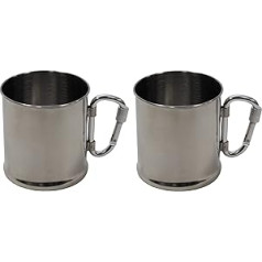 blntackle76 Set of 2 Stainless Steel Cups with Carabiner Handles Foldable Camping Outdoor Single Wall 220 ml