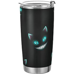 xigua 20 oz trauks ar vāku un salmiem, vakuumizolēts nerūsējošā tērauda trauks atkārtoti lietojams dubultsienu ceļojumu kafijas krūze (Cheshire Cat tekstūra)