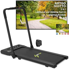 ArtGo GIOTTO 2-in-1 Electric Treadmill, 11 cm Thickness, 10 km/h, App KINOMAP ZWIFT BITGYM, Remote Control Watch, Bluetooth, 6 Programmes, Lightweight, Space-saving, 1.5 HP (Tip 3 HP) White or Black