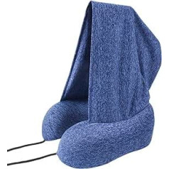 Liuyoyo Kissen Nacken Kopfkissen Kissen Unterstützung U-förmiges Kissen mit Kapuze Abnehmbarer Nackenschutz Memory Cotton Nacken Reisekissen für Zuhause Outdoor Reisen Auto(Blau U043‑2)