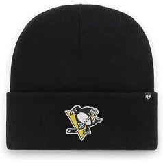 '47 NHL Pitsburgh Penguins Haymaker Cuff Knit Unisex Beenie, Penguin Badge logotips, krāsa melna, melna, viens izmērs, melns