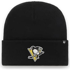 '47 NHL Pitsburgh Penguins Haymaker Cuff Knit Unisex Beenie, Penguin Badge logotips, krāsa melna, melna, viens izmērs, melns