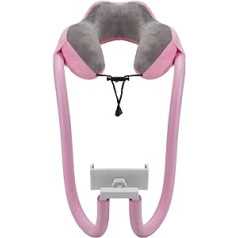 Rutaqian Supportive Travel Pillow 2-in-1 with Mobile Phone Stand, Chin Support Neck Pillow, PP Cotton Lazy Support Travel Pillow for Travel, Office, Home, Pink