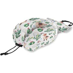 QMIN Travel Pillow Tropical Cactus Alpaca Animal Atmiņas putas kakla spilvena balsts U formas spilvens Ergonomisks kakla spilvena ceļojumu komplekts tālsatiksmes lidmašīnām, auto vilcienam