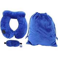 Topyond Travel Neck Pillow, Automatically Inflatable, with Pack Sack Eye Mask and Earplugs, Inflatable Neck Support Sleeping Pillow for Outdoor Travel (Blue)