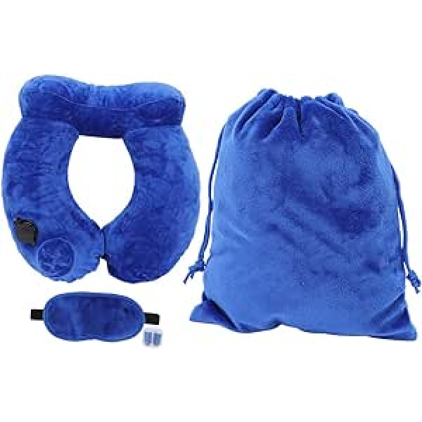 Topyond Travel Neck Pillow, Automatically Inflatable, with Pack Sack Eye Mask and Earplugs, Inflatable Neck Support Sleeping Pillow for Outdoor Travel (Blue)