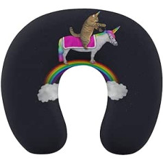 Caticorn reitet das Einhorn auf dem Regenbogen Reisekissen, tragbares Nackenkissen, U-förmiges Kissen, Auto-Kopfstütze für Damen und Herren