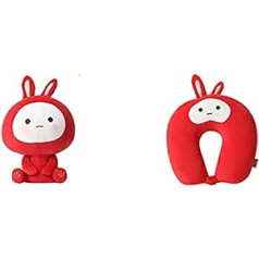 SYHIEGO 2 in 1 Travel Pillow, Zipper and Flip U Shaped Neck Pillow, Cute Penguin Kids Neck Support Pillow, Lightweight Travel Pillow for Camping, Hiking, Car, Airplane (Rabbit Red)