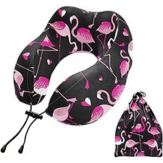 MCHIVER Rosa Flamingos Nackenkissen zum Schlafen, Memory-Schaum, Reisekissen mit Aufbewahrungstasche, verstellbar, weiches Kopf- und Nackenstützkissen für Flugzeug, Camping, Reisen, Essentials