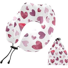 MCHIVER Valentine's Day Heart Neck Pillow for Sleeping, Memory Foam Travel Pillow with Storage Bag, Adjustable, Soft Head and Neck Support Pillow for Home, Office, Travel, Flight, Car