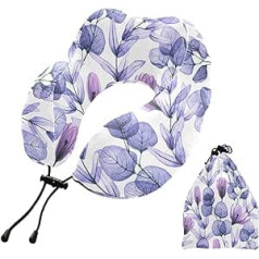 MCHIVER Blätter Blumen Nackenkissen zum Schlafen Memory Foam Reisekissen mit Aufbewahrungstasche Adjustale Weiche Kopf Hals Stützkissen für Flug Auto Home Office Reise Essentials