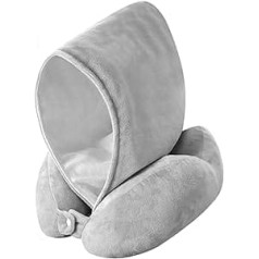 ADSFG Neck Pillow with Hat Travel Pillow Plush Warm Neck Support Pillow Grey