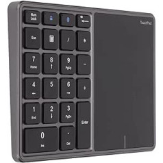 Bezvadu ciparu tastatūra, 2 vienā 22 taustiņi 2.4G skārienpaliktnis Bluetooth 4.2 ciparu tastatūra, C tips Uzlāde 500 mAh finanšu uzskaites tastatūra klēpjdatoram, personālajam datoram, galddatoram (dzelzs pelēka)