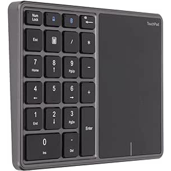 Wireless Numeric Keypad, 2 in 1 22 Keys 2.4G Touchpad Bluetooth 4.2 Number Keypad, Type C Charging 500 mAh Financial Accounting Keyboard for Laptop, PC, Desktop (Iron Grey)