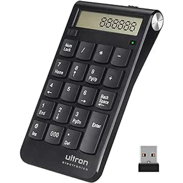 Ultron 364181 UN2 Numeric Keypad, 2.4 GHz Calculator, USB Numeric Pad, Wireless, with Multi-Function, 20 Keys, Keyboard with Display for Macbooks, PC and Laptops