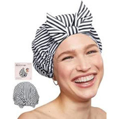 Kitsch Kiča luksusa dušas cepure sievietēm ūdensizturīga - atkārtoti lietojama dušas cepure | Ūdensizturīgas matu dušas cepures gariem matiem | Neslīdoša, jauka dušas cepure, viens izmērs der visiem | Dušas cepure - Svītras