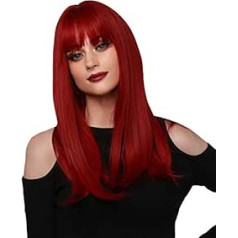 Brrnoo Raudonas perukas, ilgas tiesus moteriškas perukas su kirpčiukais, natūralus trumpas sintetinis tiesus Bob perukas, kasdienis vakarėlio Cosplay perukas Anime Cosplay perukas sintetiniai plaukai