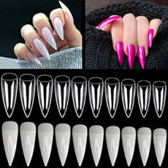 Noverlife 1200 Pieces Full Cover Flat Stiletto Shape French False Nail Tips, 10 Sizes, Acrylic Fake Long Gripper Nails, Artificial Nail Art Finger Tips for Salon Mani-Pedi Nail Design