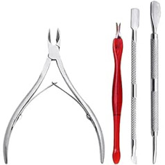 Hilloly QSXX Stainless Steel Cuticle Nippers, Nail Tool, Professional Nail Set Including Cuticle Nippers, Nail File, Cuticle Knife, Cuticle Pusher, Suitable for Fingers and Toenails
