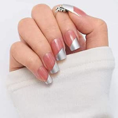 Sethexy Блестящие средние телесные розовые накладные ногти Квадратные французские накладные ногти Набор из 24 акриловых кончиков для ногтей д