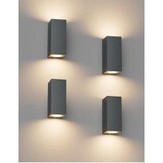 Klighten Pack of 4 Anthracite Wall Light Outdoor Indoor Waterproof IP65 Modern Outdoor Wall Lamp Aluminium Square Outdoor Lamp Wall Light Up Down GU10 Socket Outdoor Wall Light Without Light Centre