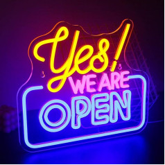 SIGNSHIP Atvērt Neona zīme LED zīme Jā! We Are Open Neon Sign for Wall Decoration Yellow & Pink & Blue Open Neon Light Sign Light Up Sign for Bar Restaurant Hotel Shop Club Decor