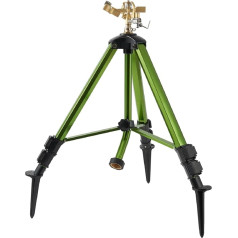 Hawthyhome Tripod dārza smidzinātājs, zāliena smidzinātājs, lielas platības, 360 grādu misiņa sprausla, trieciena smidzinātājs, regulējams augstums, pagarināmas kājas, impulsa smidzinātājs, salokāms fiksators ar misiņa smidzinātāju,