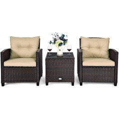 COSTWAY 3-Piece Polyrattan Lounge Set, Garden Furniture, Rattan Seating Set with Seat Cushion & Coffee Table, Rattan Table and Chairs, Garden Set Balcony Furniture Set for Indoor and Outdoor Use,