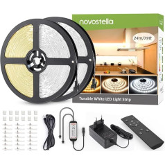 NOVOSTELLA LED lente 24 m Dimmable, LED lente Warm White 3000 K to Cool White 6500 K, 24 V LED lente 2688 LED pašlīmējoša gaismas lente ar tālvadības pulti, DIY elastīga gaismas lente mājas virtuvei