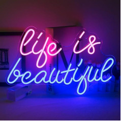Dzīve ir skaista neona zīme Rozā LED neona gaisma Zilas burtu gaismas zīme guļamistabai, pusei, kāzām Sienas dekori dāvanas meitenēm USB barošana