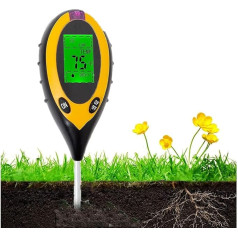 SUJAHHUJIQ Augsnes testeris, 4 in 1 augsnes testēšanas komplekts, temperatūras/gaismas/pH/mitruma mērītājs dārzam, saimniecībai, zālienam, iekštelpām un ārpus telpām