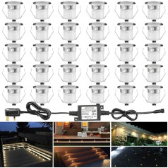 INDARUN Warm White LED Patio Lights Ūdensizturīgs IP67 0.6W Diametrs 30mm Apgaismojums terases celiņa sienas dārza dekorēšanai Pack of 30